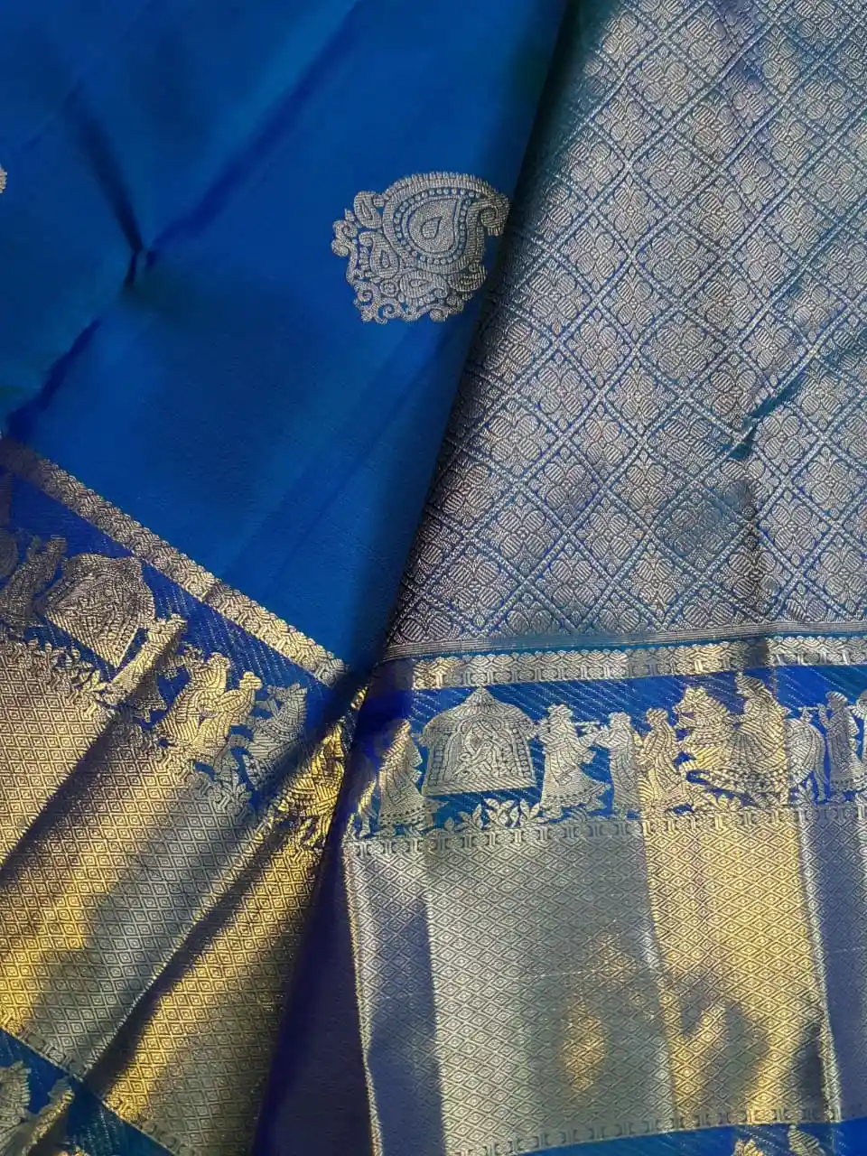 Royal Blue Silver Zari Kanchipuram Handloom Bridal Silk Saree